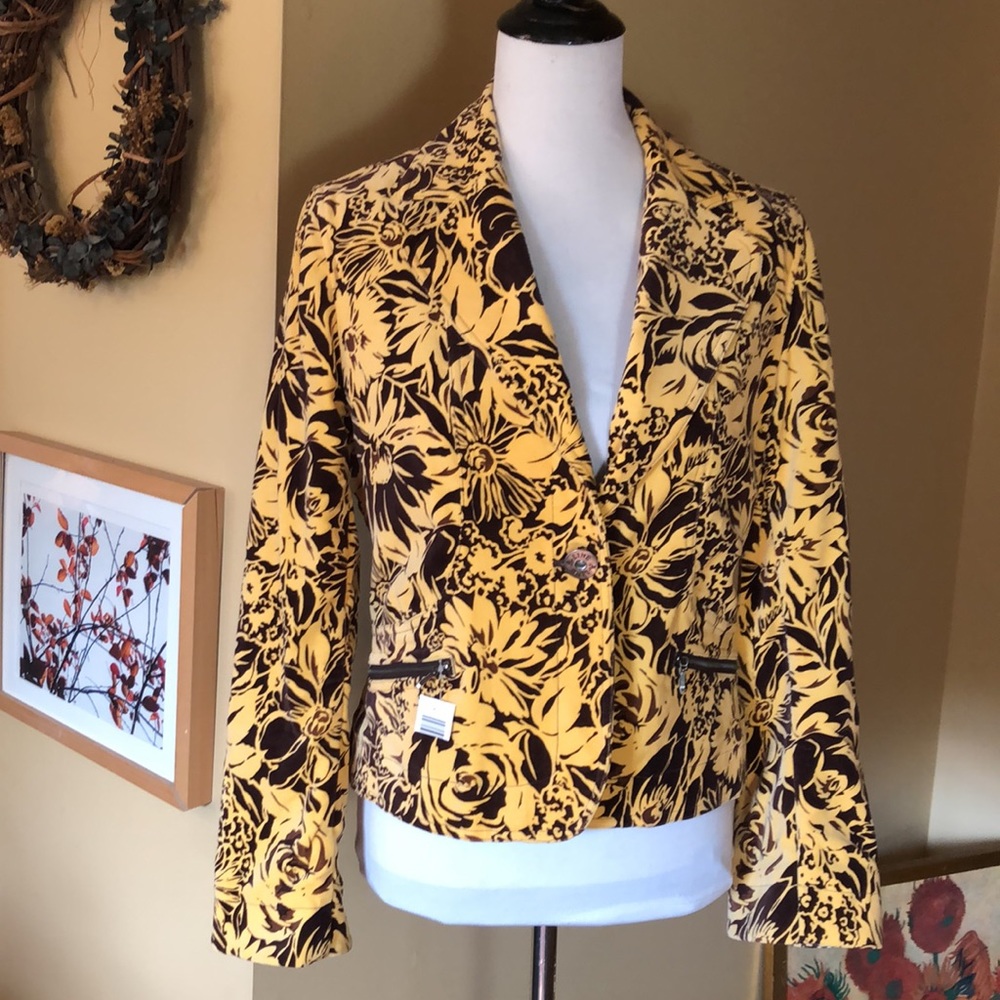 A|LINE Size 10 Floral 1-Button Velvet Blazer $128